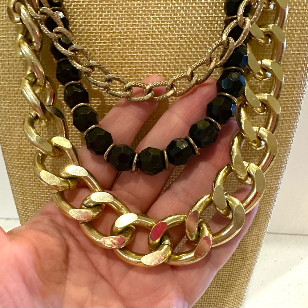Chunky Statement Necklace- Multistrand Thrice Gol… - image 5